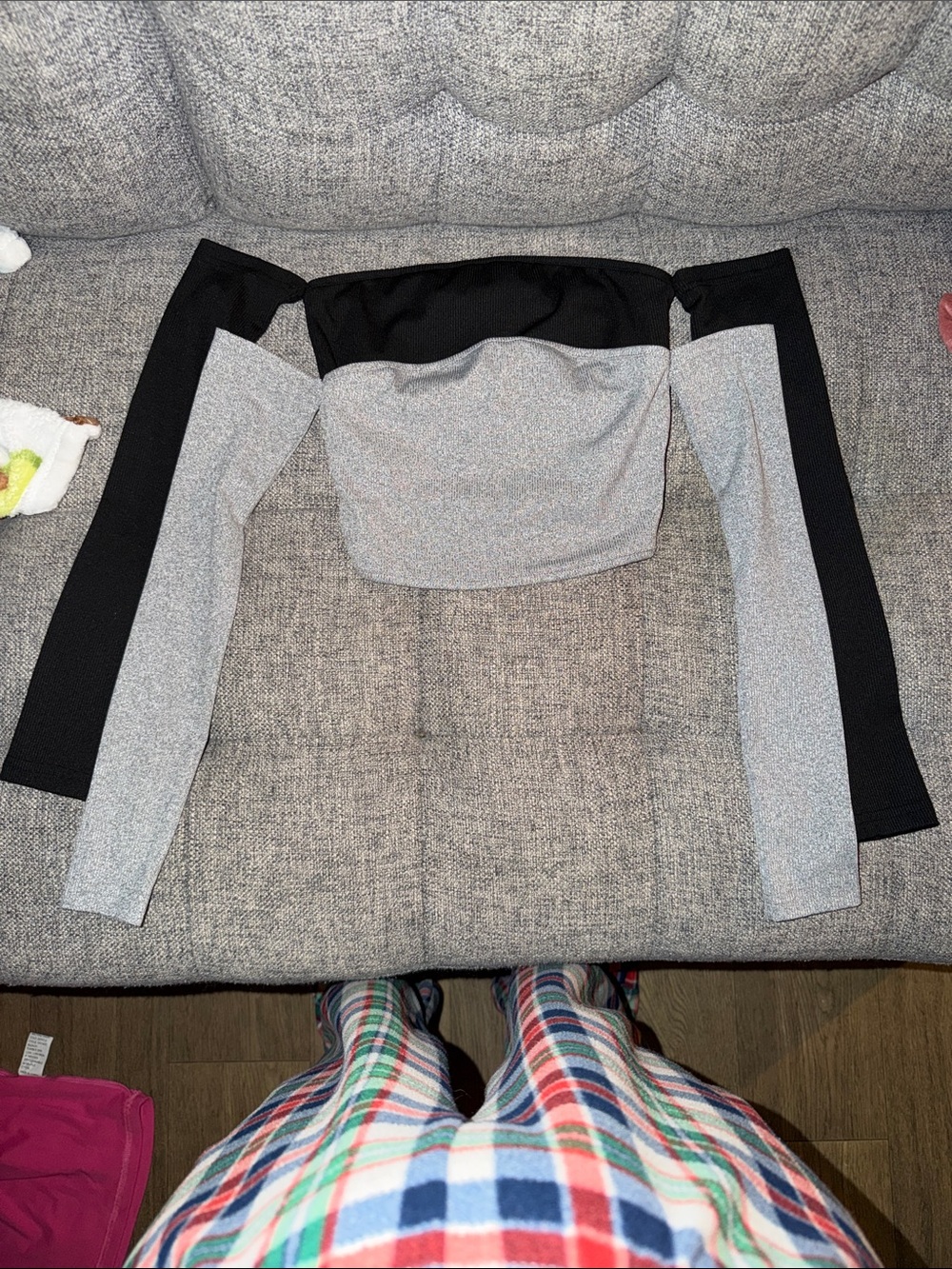 SHEIN Two Off-Shoulder Long Sleeve Crop Top - Black & Grey